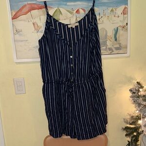 LOFT Striped Blue Button-Down Romper